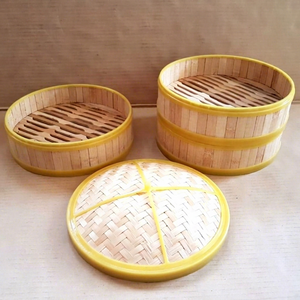 Pantalla de vapor de ratán de 3 niveles, cesta de bambú Dim Sum para cocina, venta al por mayor, artesanía de Vietnam - Product Image 1