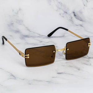 Прямоугольные солнцезащитные очки, винтажные прямоугольные солнцезащитные очки с индивидуальным логотипом, прямоугольные мужские солнцезащитные очки без оправы - Product Image 4