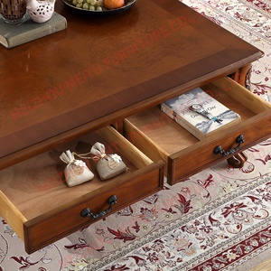 Massivholz Quadratischer Couchtisch mit Schubladen Geschnitzte Cabriole-Beine Kirschholz-Finish Traditioneller Quadratischer Couchtisch für Wohnzimmer - Product Image 4