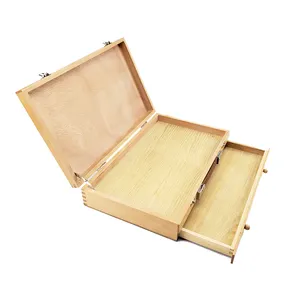 Beige Laser Texture Wooden Box Craft 2-Layer Finished Mini Wooden Box