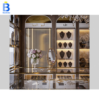 Vitrine murale moderne personnalisée avec éclairage LED, cadre doré, vitrine en verre pour bijoux, mobilier de vente au détail pour bijouterie
