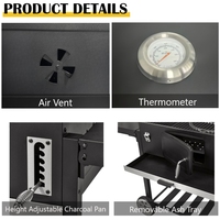 Barbecue de Luxe d'Extérieur Haut de Gamme en Acier avec Fumoir au Charbon, Chariot, Télécommande et Grille de Cuisson en Fonte à Hauteur Réglable - Idéal pour la Jardin