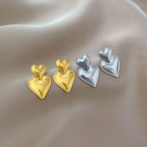Pendientes de Corazón Doble Chapados en Oro de 18K, Sin Deslustre, de Fanhua Jewelry, Éxito de Ventas en <span class=keywords><strong>TikTok</strong></span> - Product Image 2