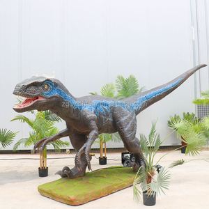 Sculpture de dinosaure Velociraptor mécanique animatronique grandeur nature en métal imperméable pour usage extérieur dans les centres commerciaux et les écoles - Product Image 3