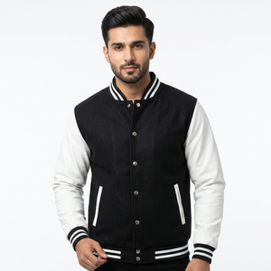Custom Front Varsity <b>Baseball</b> <b>Jacket</b> Stand Collar Breathable Windproof Quilted Covered Button Solid <b>Men</b> Unisex 100% Cotton - Product Image 1