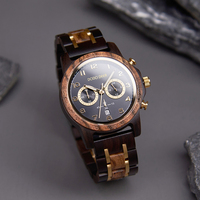 Montre-bracelet de luxe en bois noir étanche pour homme, en acier inoxydable doré, à quartz, faible MOQ, vente en gros