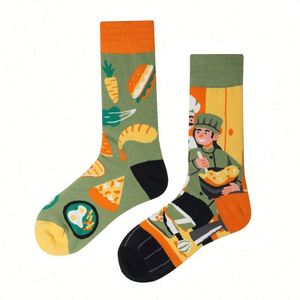 Chaussettes en coton mi-longues originales, asymétriques, colorées, créatives, amusantes, à motif de lapin, tendance rétro, personnalisées, pour couple, style INS - Product Image 3
