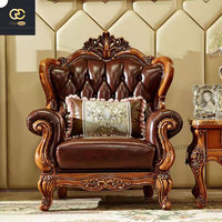 Housse de canapé en cuir gravé de luxe de style européen de haute qualité pour ensemble de salon de villa - Canapé traditionnel en bois massif