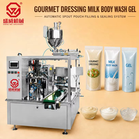 Système d'emballage automatique pour sachets préformés de gel douche au lait Gourmet avec bec verseur, ligne de remplissage et de scellage de sachets