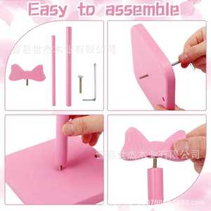 Wooden Storage Rack Pink <b>Bow</b> Organizer Desktop Solid Wood Shelf Cute Design Tissue <b>Holder</b> - Product Image 4