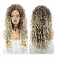 Perruque synthétique longue et bouclée, style célébrité, ondulée effet mouillé, fabriquée à la machine, pour femme, tendance européenne et américaine, en promotion