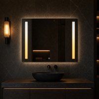 Miroir de Maquillage Intelligent LED Carré Argenté au Design Moderne, Mural, Écran Tactile HD, Capteur Anti-buée, pour Salle de Bain et Maison