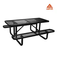 Strekmetaal Tafel met Bench, Rechthoekige Strekmetaal Picknicktafel, Thermoplastische Coating Picknick tafel set