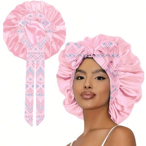 Gorro de satén de seda con estampado floral de leopardo de lujo con lazo largo para mujer, gorros de satén para el cabello, gorro para dormir - Product Image 6