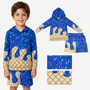 Không áp thuế - Liên hệ với chúng tôi - BLS0039 - Bộ đồ đôi anh em họ - Áo hoodie màu xám nâu rằn ri tay dài, quần short - Quần áo trẻ em thời trang - Product Image 4