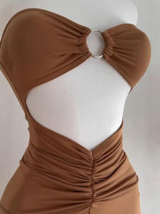 El verano 2025 nuevo vestido largo recortado sin tirantes sexy sin mangas de color sólido de Europa y América - Product Image 3