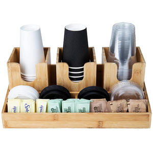 Organisateur de condiments en bambou pour café, 6 compartiments, support de rangement sur comptoir, porte-couvercles de tasses, porte-sachets de sucre pour la cuisine - Product Image 1