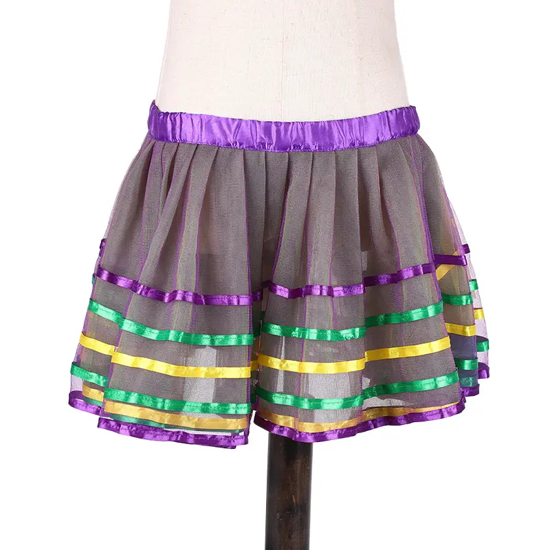 Mardi Gras Tüll SATIN TRIM TUTU Rock 4-lagiges Band Tutu Lila Grün Gold New Orleans Kostüm kleines Rock kleid