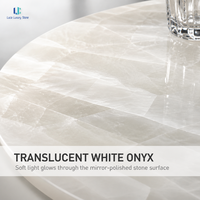 Table à manger ronde en pierre de cristal blanc Luca |   Plateau en pierre naturelle avec base en acier inoxydable Lazy Susan, taille personnalisée pour hôtel et villa, OEM