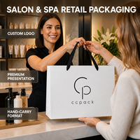 Sacs en papier pour salons de beauté, papier couché blanc 3 mm avec poignées en ruban, emballage personnalisé avec logo pour marques de soins personnels et spas, vente en gros