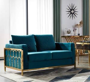 طقم أريكة عصري من القماش المخملي بتصميم فاخر معاصر مع لمسات ذهبية من الفولاذ المقاوم للصدأ للاستخدام في الشقق والفنادق - Product Image 2