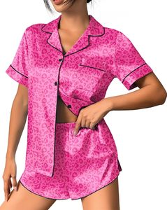 Ensemble <span class=keywords><strong>pyjama</strong></span> 2 pièces en satin <span class=keywords><strong>de</strong></span> soie imprimé léopard pour <span class=keywords><strong>femme</strong></span>, manches courtes, boutons, shorts, vêtements <span class=keywords><strong>de</strong></span> détente - Product Image 6