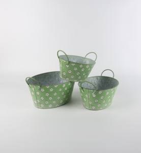 Plantes galvanisées, pots succulents à la <span class=keywords><strong>vanille</strong></span>, pots de jardin avec métal à motifs Trois ensembles de réservoir de stock vert rond galvanisé - Product Image 3