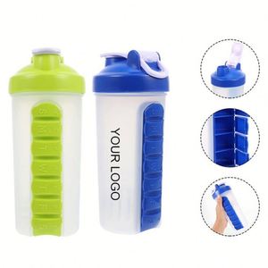 Custom Logo Portable Weekly Fitness Pill Organizer Protein <b>Shaker</b> <b>Bottle</b> for Employee Wellness Programs - Product Image 1