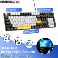 Clavier mécanique filaire AZTERY personnalisé espagnol-arabe 107 touches pleine taille avec rétroéclairage et bouton rotatif pour jeux sur ordinateur