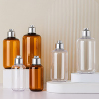 Matte Silberne Flip-Cap Flaschen für Hautpflege-Serum, Shampoo und Lotion, 100ml 200ml 300ml Leere Bernsteinfarbene Plastik-Tonerflaschen mit Schraubverschluss