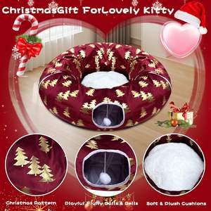 Großhandel Neues Design Plüsch Weiches Wärmendes Höhlen-Haustierversteck Zusammenklappbar mit Knisterbällen Weihnachts-Katzentunnel-Bett - Product Image 3