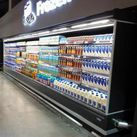 Réfrigérateur vertical commercial pour supermarché, vitrine ouverte multi-niveaux avec étagères réglables et rideau
