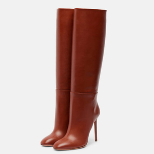 Botas Altas de Tacón de Aguja con Punta Cuadrada y Estampado de Serpiente para Mujer, Ajuste Ancho - Product Image 1