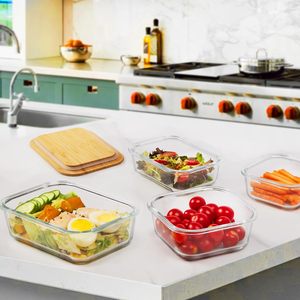 Ensemble de contenants en verre rectangulaires pour bébé, de qualité alimentaire, compatibles micro-ondes, avec couvercle en bambou, sans BPA et écologiques, style européen, multifonctionnels - Product Image 6