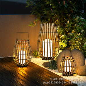 Lampe solaire portable en rotin pour extérieur, lampe de sol imperméable pour jardin, cour, éclairage paysager - Product Image 1