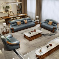 Sofá de Cuero de Primera Calidad para Villa de Alta Gama, Combinación de Estilo Moderno Chino, Sofá de Cuero Uginwood