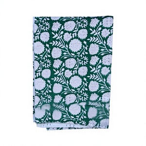 Handcrafted Indian Kantha <b>Quilt</b> Green White Floral Print Cotton Bedcover Traditional Home Decor <b>Throw</b> Blanket All Season - Product Image 1