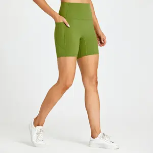 Logo personalizado para mujer, pantalones cortos de compresión de bolsillo de cintura alta, para entrenamiento al aire libre, ropa deportiva para correr, Yoga, gran oferta