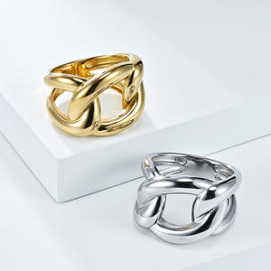 European American Exaggerated Irregular Titanium Steel <b>Ring</b> 18k Gold Index Finger Cuban Chain Geometric Shape Unisex Party - Product Image 2