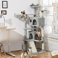 Arbre à chat haut avec deux niches, plateforme de repos et hamac, griffoir en sisal et jouet interactif, tour d'activités pour chat d'intérieur