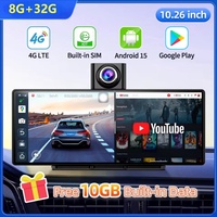 10.26 Inci Dual Lensa 1080P 8G+32G Android 14 Kamera Dashboard Dash Cam Perekam untuk Mobil GPS WiFi Carplay Android AUTO