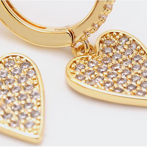Delicada joyería de moda señora oro Zirconia colgante gota Mini aro Pave CZ pendientes de corazón - Product Image 5