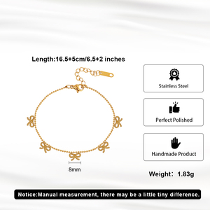 2026 316L Stainless Steel Bow <b>Charm</b> Beaded Chain <b>Bracelet</b> Gold & <b>Silver</b> Plated Adjustable Trendy Jewelry for Daily Wear - Product Image 2