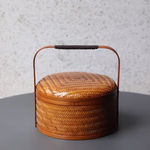 July 7th Woven Bamboo Food Container Round Handmade Vintage Gift Box For Tea Storage And Mooncake Present - Product Image 2