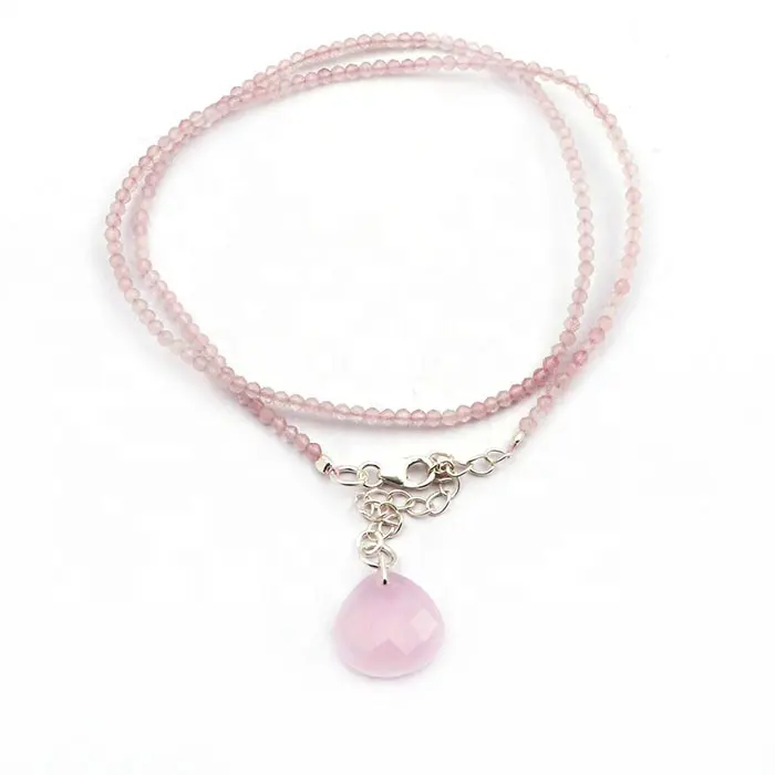 Echte rosa Chalcedon Edelstein Herzform Charms Anhänger Versilberung Draht gewickelt winzige Perlenkette minimalist ischen Schmuck