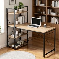 Bureau d'ordinateur automatique moderne avec étagère intégrée et rangement en bois