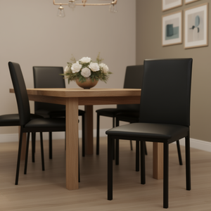 Set Of 4 <b>Black</b> Faux Leather Dining Chairs With Metal <b>Frame</b> Casual Modern Dining Room Furniture - Product Image 2