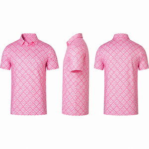 Men Pink Golf Polo <b>Shirt</b> Short Sleeve <b>Geometric</b> Print Quick Dry Breathable Stretch Sportswear Casual Outdoor Golf <b>Shirt</b> Ready - Product Image 6