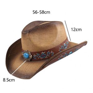 2023 Must Have Unisexe Chapeau Boho Western Cowboy Chapeau Turquoise Papier Paille Cowboy Chapeau - Product Image 4
