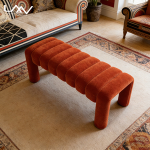 Banc de fin de lit moderne en tissu rembourré avec structure en bois, idéal pour chambre d'hôtel, villa ou salon – Style et confort pour votre espace de détente. - Product Image 3